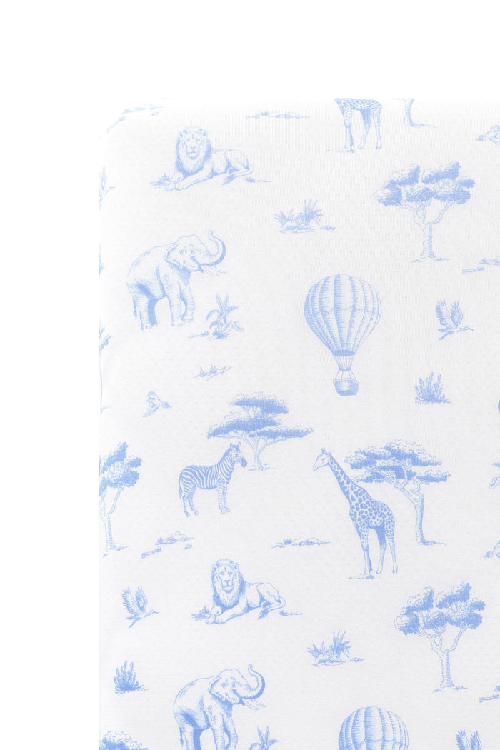 Close up of the Crib Sheet in Toile Safari