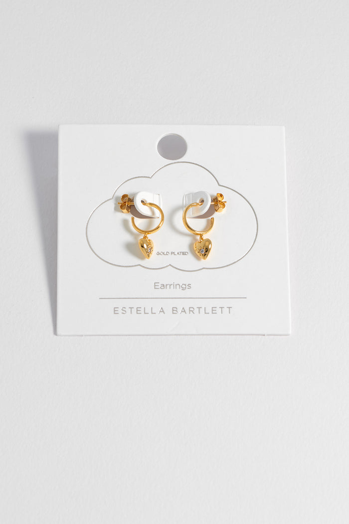 CZ Star Puffy Heart Hoop Earrings