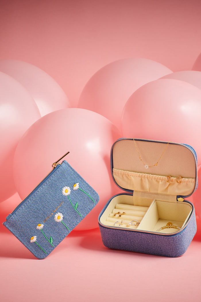 Daisy Embroidered Mini Jewellery Box