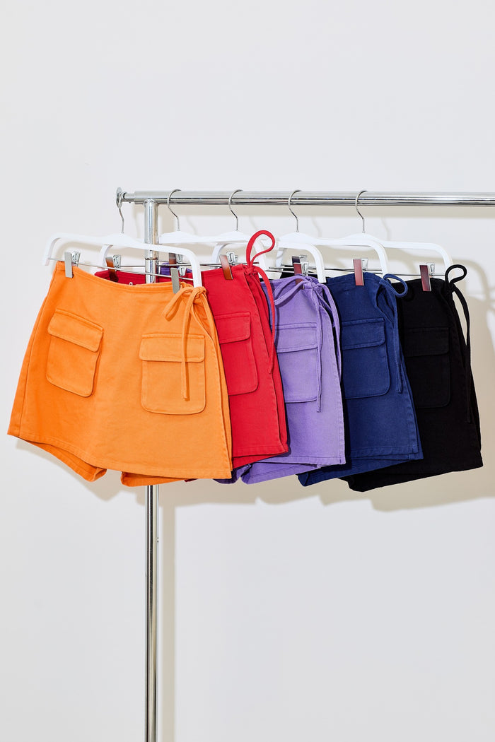 Denim Wrap Skort With Pockets And Side Ties