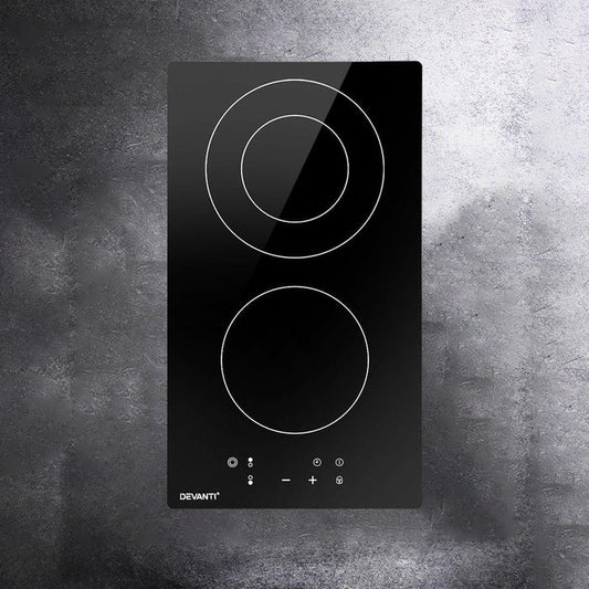 Devanti Electric Ceramic Cooktop 30cm Kitchen Cooker Cook Top Hob Touch Control 3-Zones -Home Living Store - -