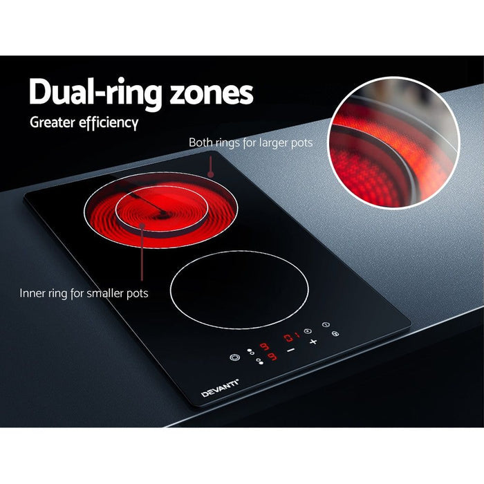 Devanti Electric Ceramic Cooktop 30cm Kitchen Cooker Cook Top Hob Touch Control 3-Zones -Home Living Store - -