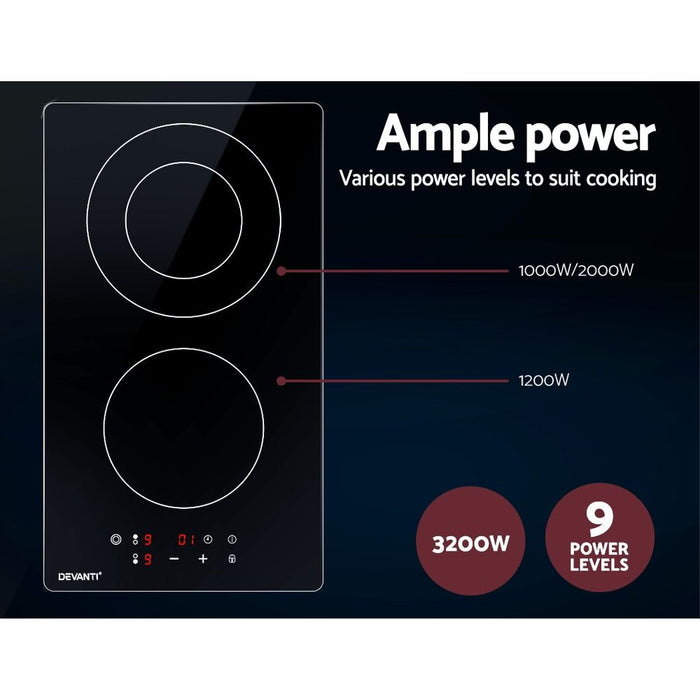 Devanti Electric Ceramic Cooktop 30cm Kitchen Cooker Cook Top Hob Touch Control 3-Zones -Home Living Store - -