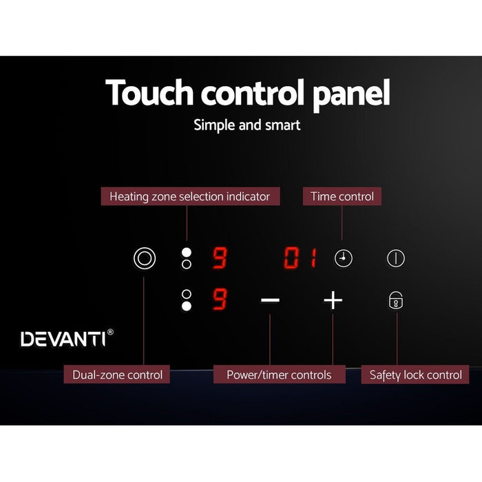 Devanti Electric Ceramic Cooktop 30cm Kitchen Cooker Cook Top Hob Touch Control 3-Zones -Home Living Store - -