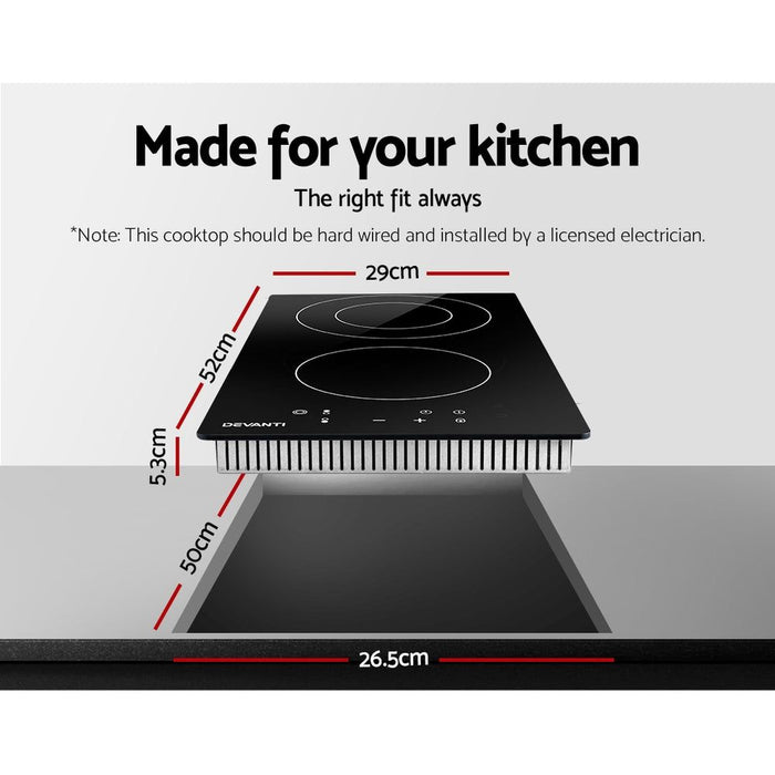 Devanti Electric Ceramic Cooktop 30cm Kitchen Cooker Cook Top Hob Touch Control 3-Zones -Home Living Store - -