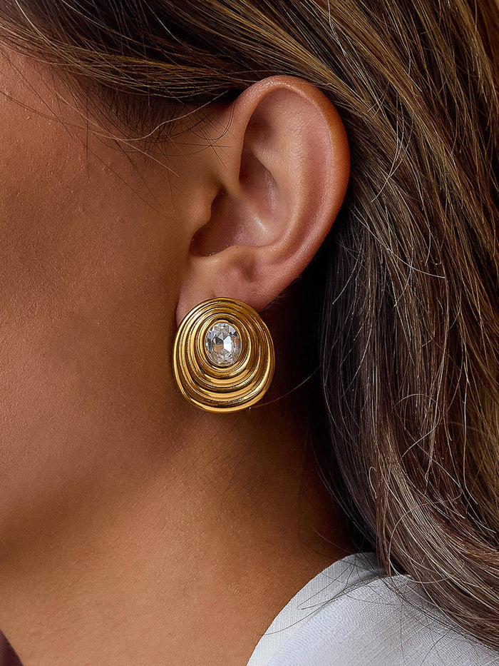 Dorée 18K Gold Non-Tarnish Oval CZ Stud: Yellow Gold