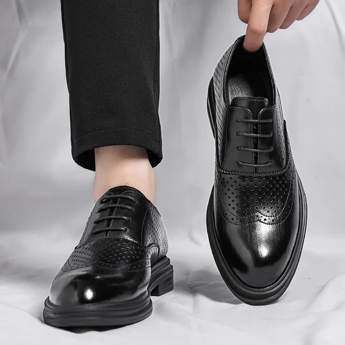 Elio Gravani Hollow Wingtip Derby Brogues with Arch Support (Height Increase 6cm/8cm)