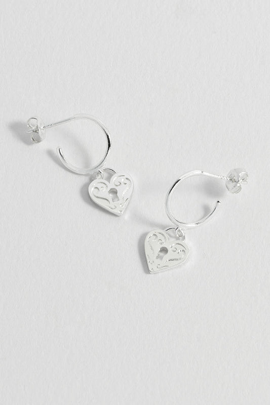 Engraved Heart Padlock Hoop Earrings