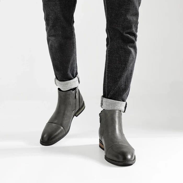 Étienne Men’s Leather Ankle Boots with Side Zipper