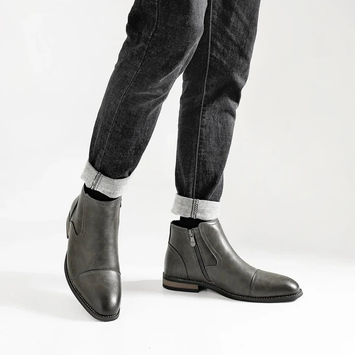 Étienne Men’s Leather Ankle Boots with Side Zipper