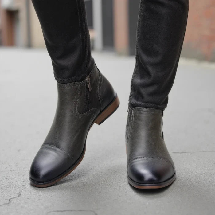 Étienne Men’s Leather Ankle Boots with Side Zipper