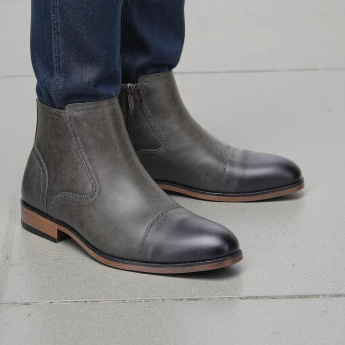 Étienne Men’s Leather Ankle Boots with Side Zipper