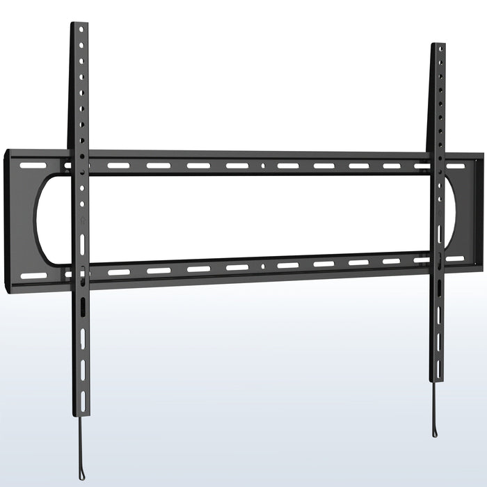 A black TV wall mount with a labeled screen size indicating the maximum size it can support.