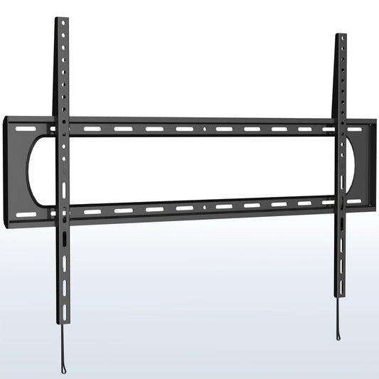 A black TV wall mount with a labeled screen size indicating the maximum size it can support.
