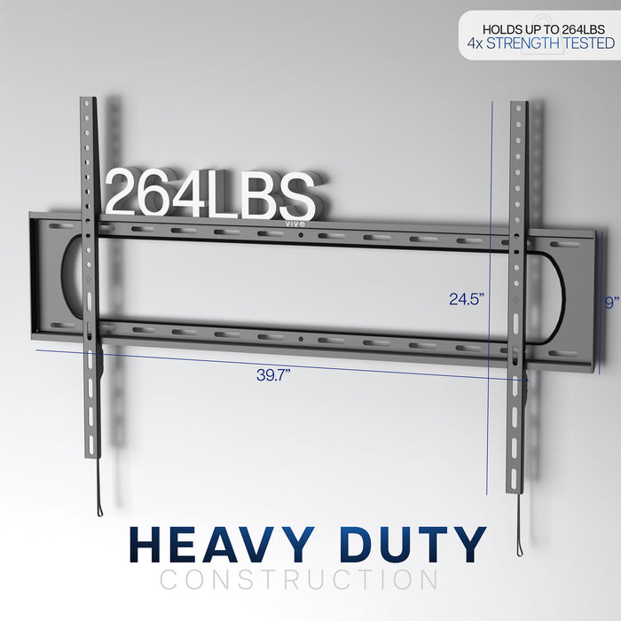 A black TV wall mount with a labeled weight capacity.