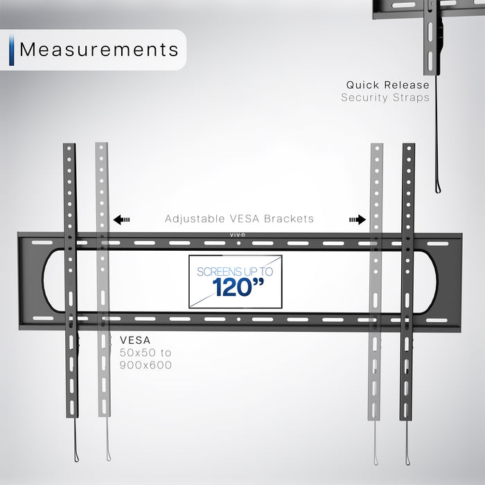 A black TV wall mount with a labeled screen size indicating the maximum size it can support.