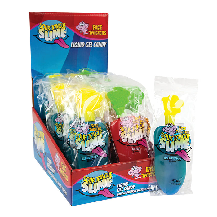 Face Twisters Sour Blue Raspberry and Cherry Tongue Slime Candy - 24 Count