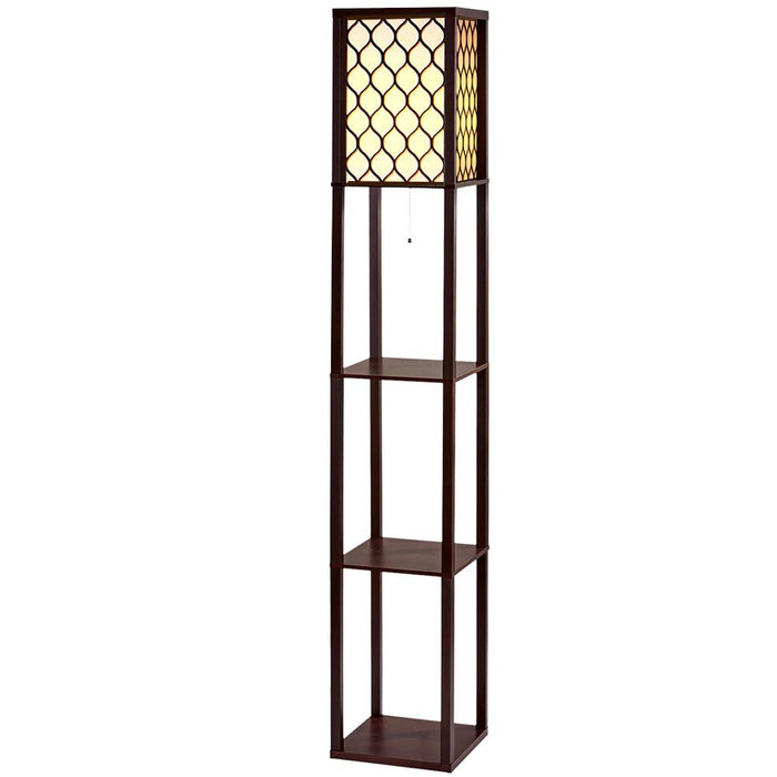 Floor Lamp LED Storage Shelf Standing Vintage Wood Light Reading Bedroom -Home Living Store - -