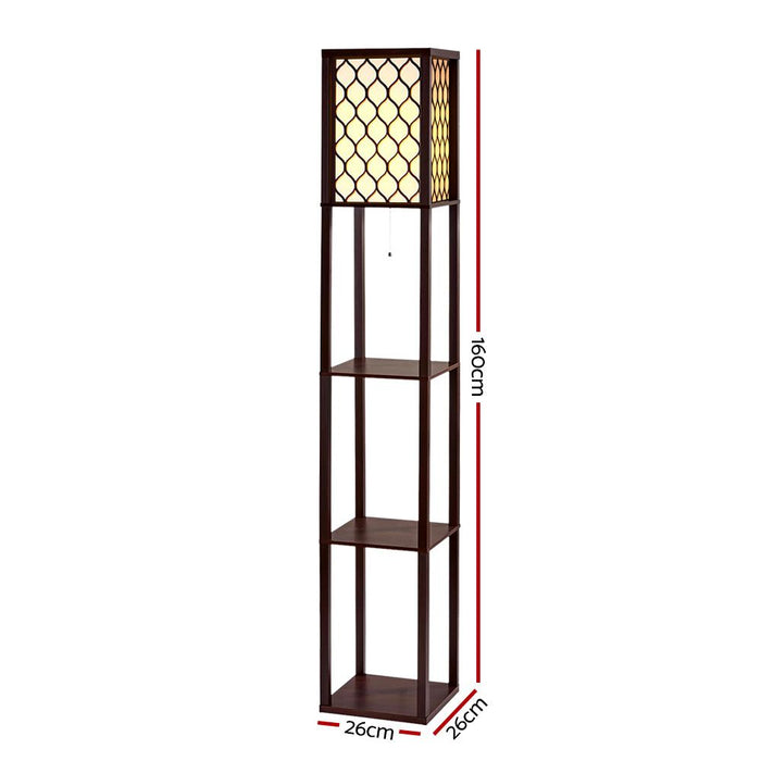 Floor Lamp LED Storage Shelf Standing Vintage Wood Light Reading Bedroom -Home Living Store - -