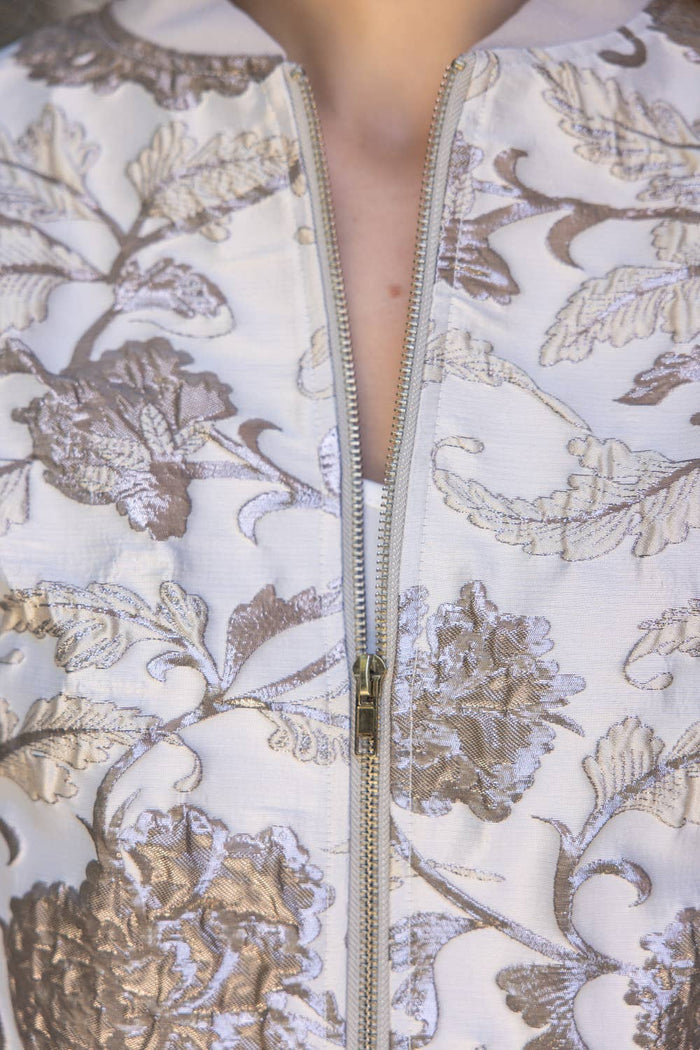 Floral Metallic Jacquard Bomber Jacket S
