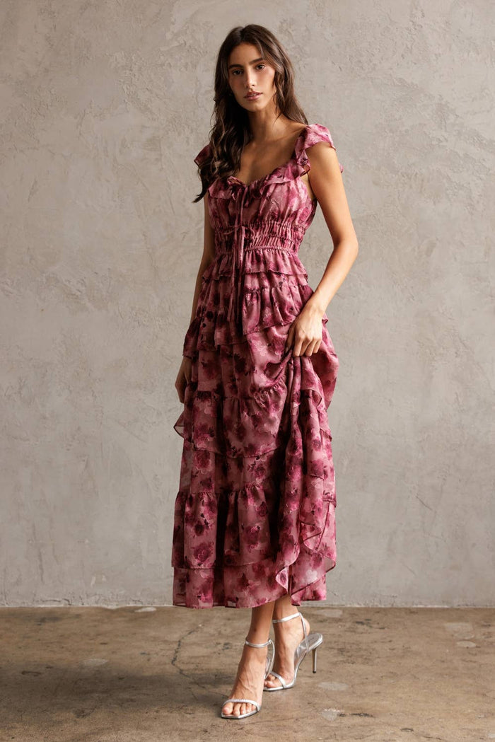 FLORAL RUFFLED TIERED DRESS