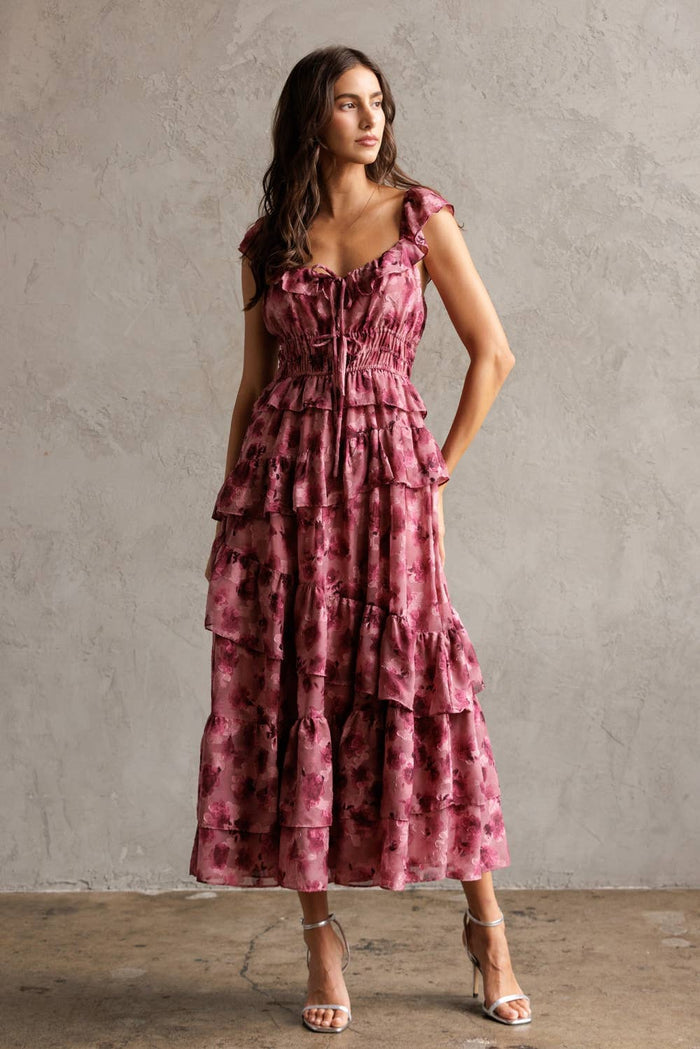 FLORAL RUFFLED TIERED DRESS