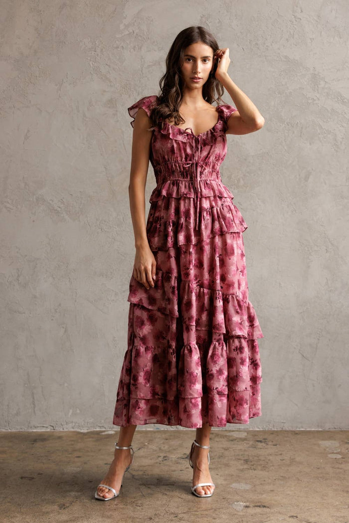 FLORAL RUFFLED TIERED DRESS