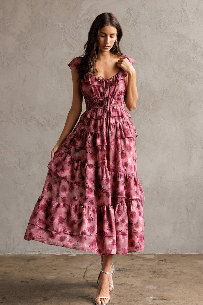 FLORAL RUFFLED TIERED DRESS