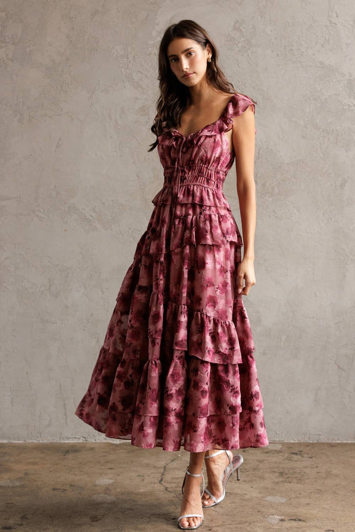 FLORAL RUFFLED TIERED DRESS