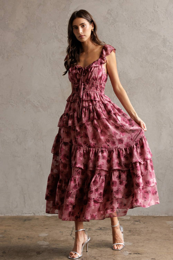 FLORAL RUFFLED TIERED DRESS