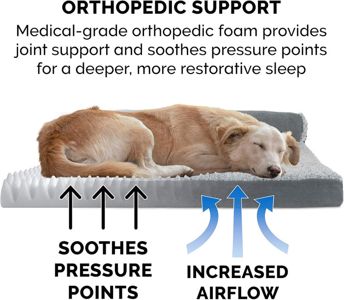 Furhaven Orthopedic Dog Bed For LargeMedium Dogs TwoTone Plush Faux Fur And Suede L Shaped Chaise Stone Gray Large
