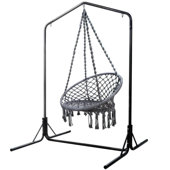 Gardeon Outdoor Hammock Chair with Stand Cotton Swing Relax Hanging 124CM Grey -Home Living Store - -