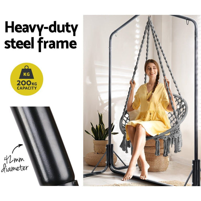 Gardeon Outdoor Hammock Chair with Stand Cotton Swing Relax Hanging 124CM Grey -Home Living Store - -