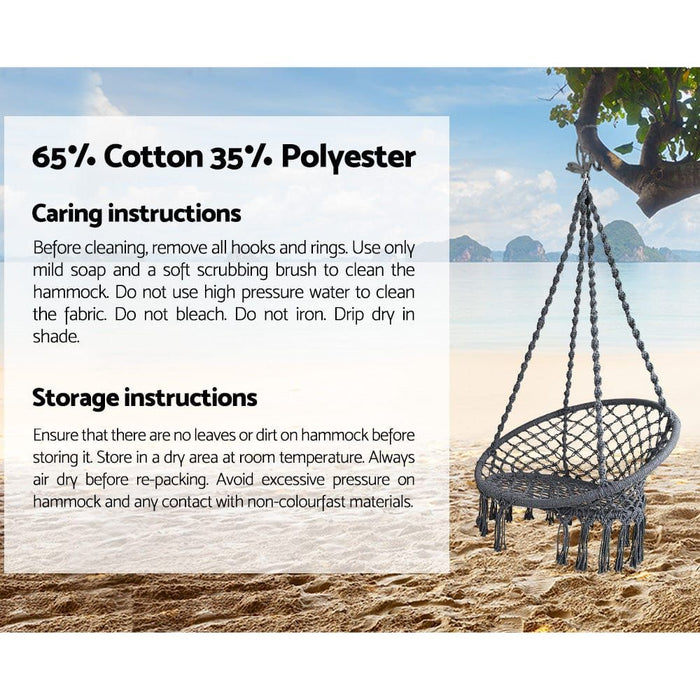Gardeon Outdoor Hammock Chair with Stand Cotton Swing Relax Hanging 124CM Grey -Home Living Store - -