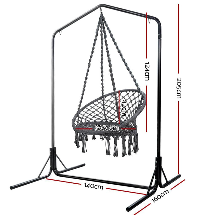 Gardeon Outdoor Hammock Chair with Stand Cotton Swing Relax Hanging 124CM Grey -Home Living Store - -