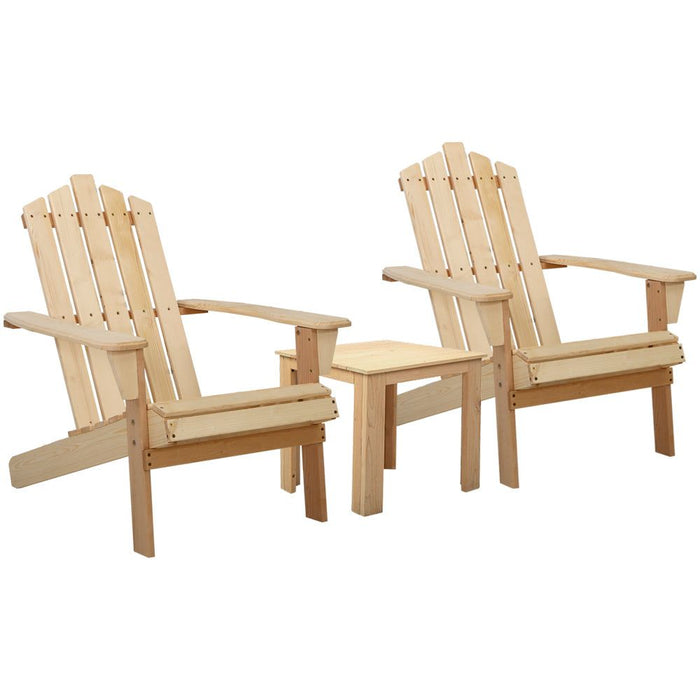 Gardeon Outdoor Sun Lounge Beach Chairs Table Setting Wooden Adirondack Patio Natural Wood Chair -Home Living Store - -