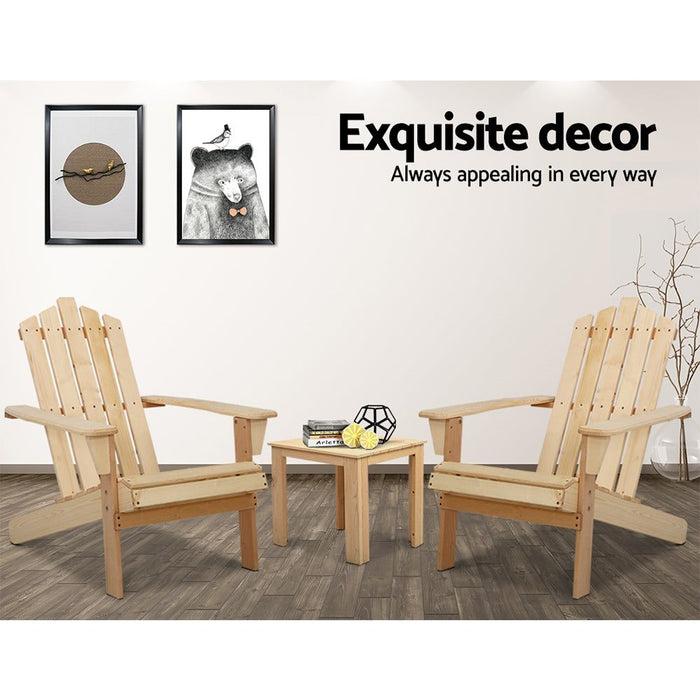 Gardeon Outdoor Sun Lounge Beach Chairs Table Setting Wooden Adirondack Patio Natural Wood Chair -Home Living Store - -