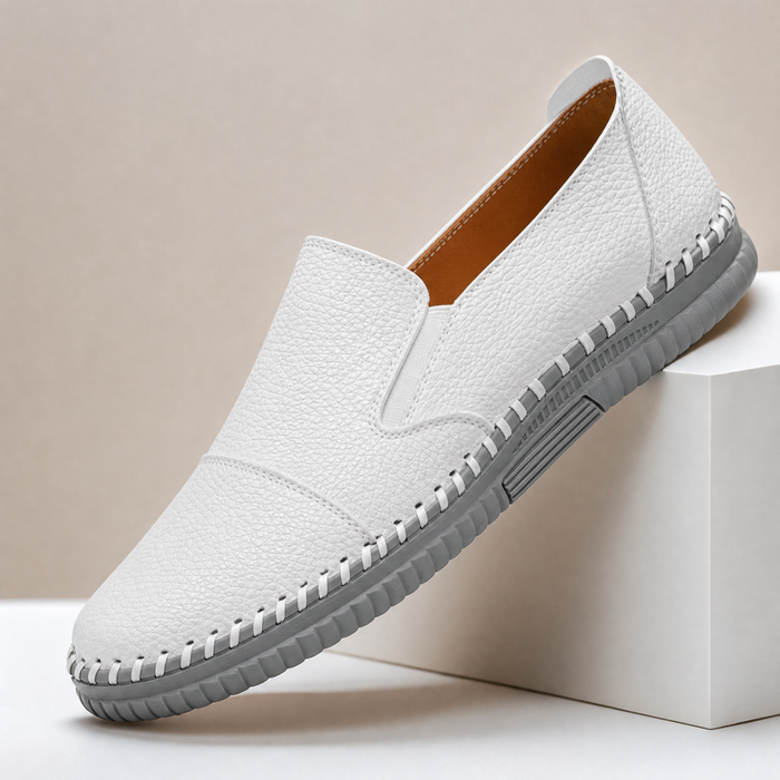 Pair of leather comfort shoes viewed from the front