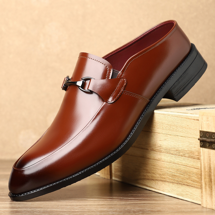 Genuine leather loafers with polished metal detail