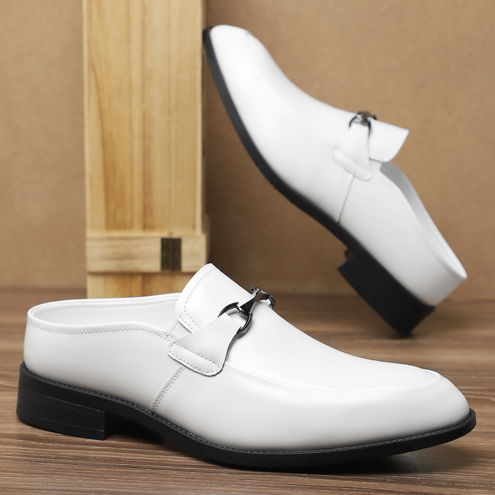 Leather loafer toe and stitching detail