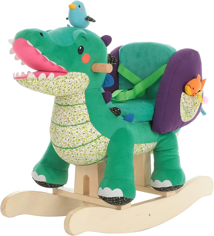 Green Crocodile Plush Rocker Toy for Kid 6 Month -3 Years, Wooden Rocking Horse Chair - Eco Trade Company