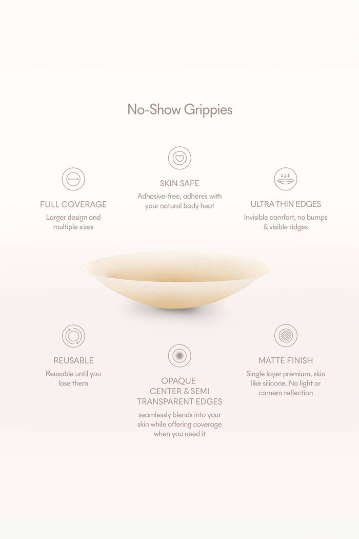 Grippies No-Show | NON-ADHESIVE Reusable Nipple Covers: No 5 Soft Tan / 3in.