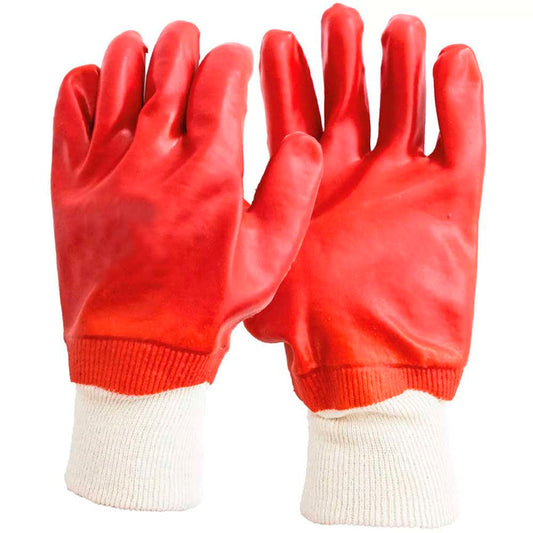 Hand Gloves Red PVC Dipped Gaunlet 10.5"