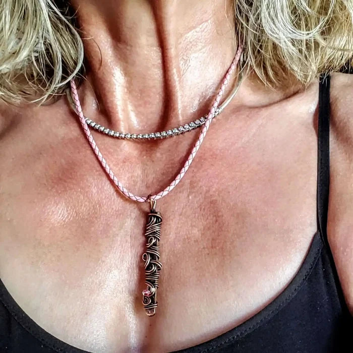 AMD1333Handmade Wire Sculpted Ribbon Pink Crystal Copper PendantNecklacesNecklace$ 61.00Alexa Martha Designs