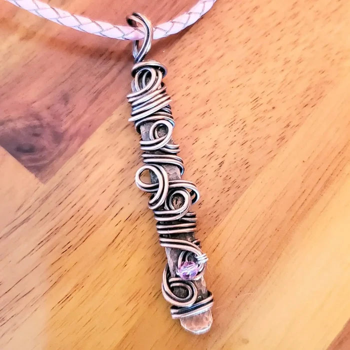 AMD1333Handmade Wire Sculpted Ribbon Pink Crystal Copper PendantNecklacesNecklace$ 61.00Alexa Martha Designs