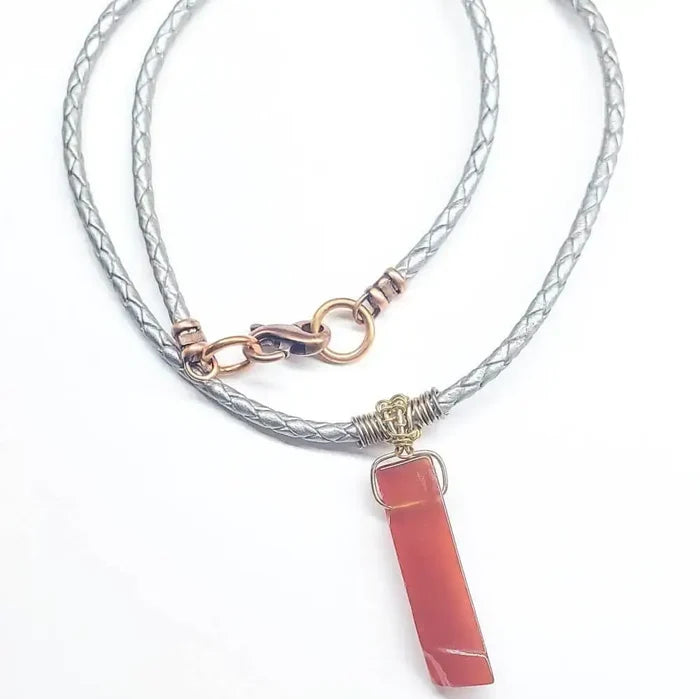 Silver Gray Boho Leather Necklace