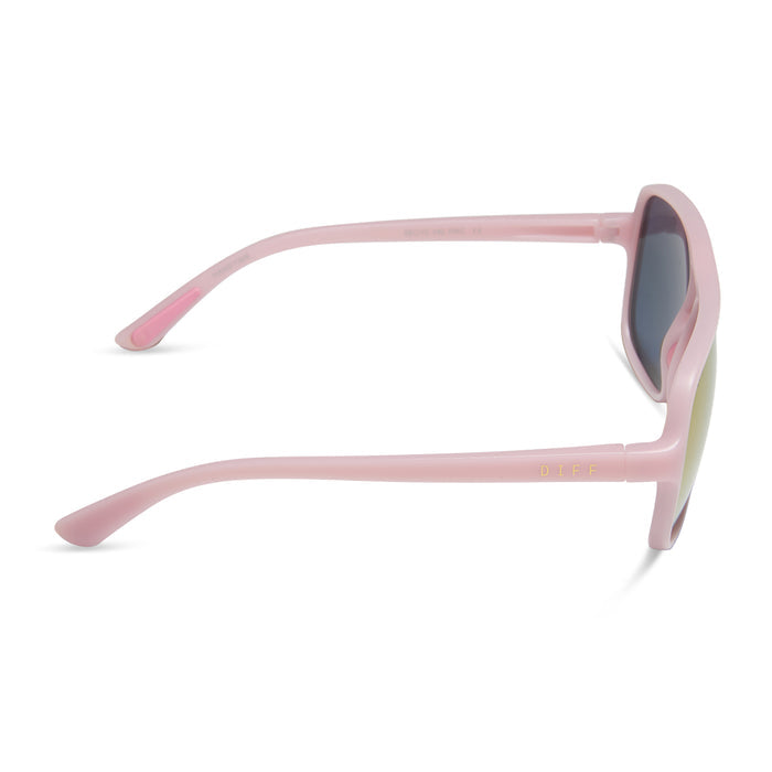 diff sport featuring the hangtime aviator sunglasses with a matte baby pink frame and pink rush mirror polarized lenses side view