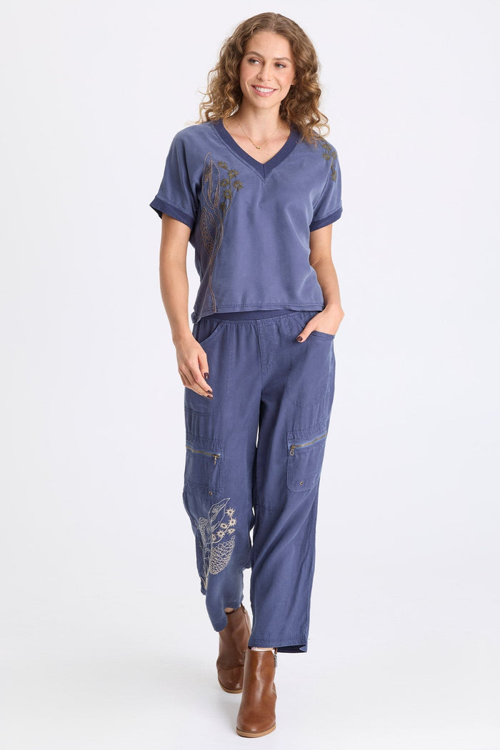 XCVI Hanno Embroidered Twill V-Neck Top