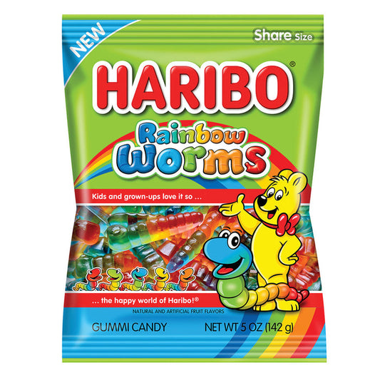 Haribo Rainbow Worms Gummy Candy Bags - 12 Count