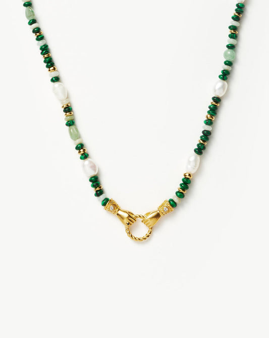 Harris Reed In Good Hands Beaded Gemstone Necklace | 18ct Gold Plated/Multi Green Gemstone & Pearl Necklaces Missoma